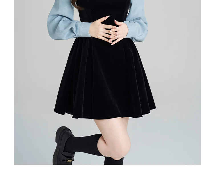 Velvet Pinafore Contrast Sleeve Dress