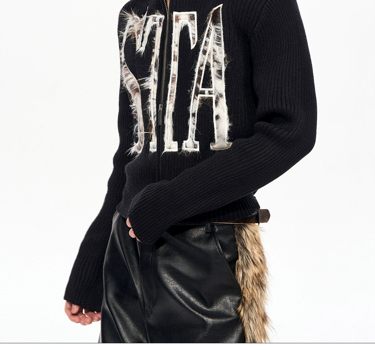 Graffiti Ribbed Zip Cardigan