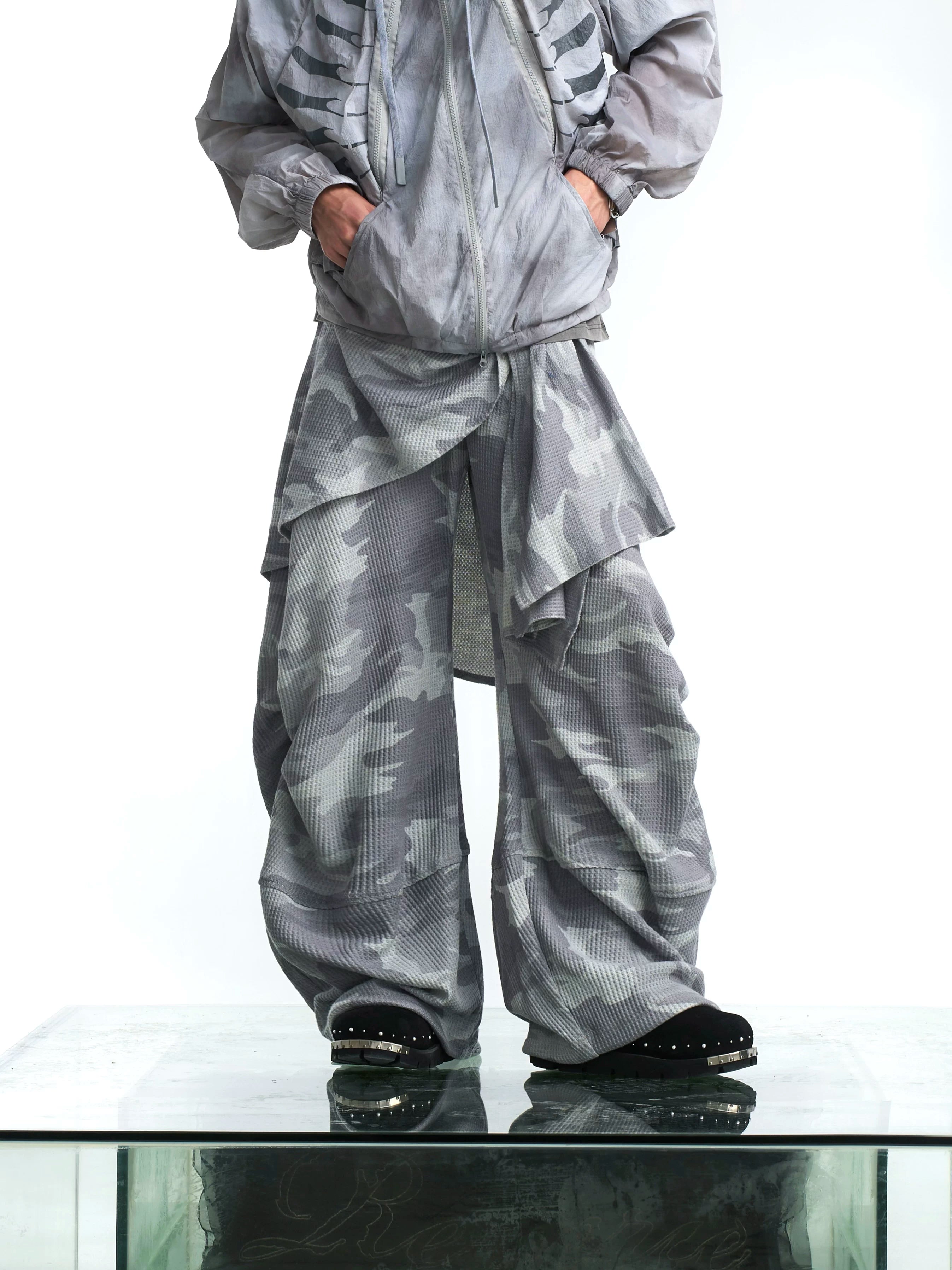 Layered Camouflage Balloon Sweatpants