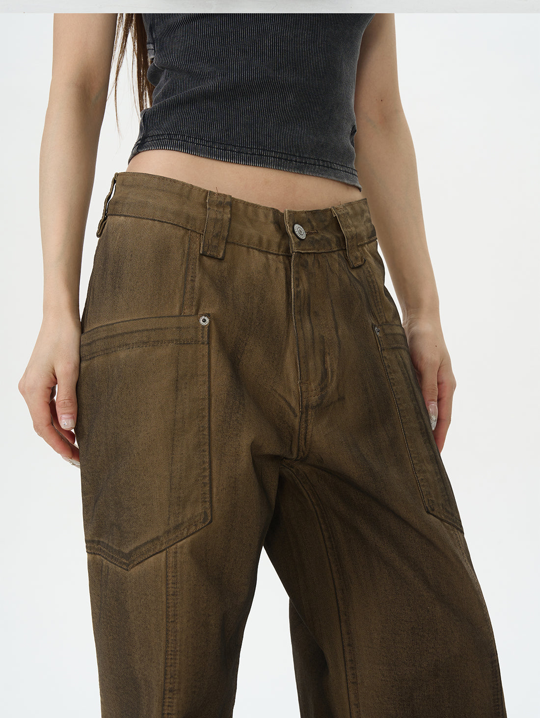 Brown Military Wide Leg Pants
