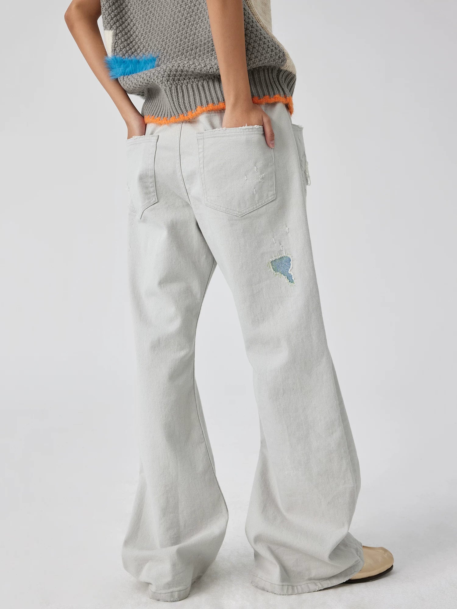 Patchwork Distressed Wide-Leg Jeans