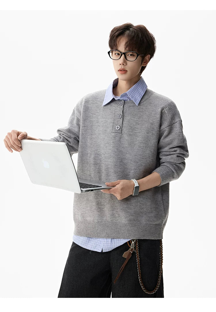 Campus Mist Henley Knit Sweater