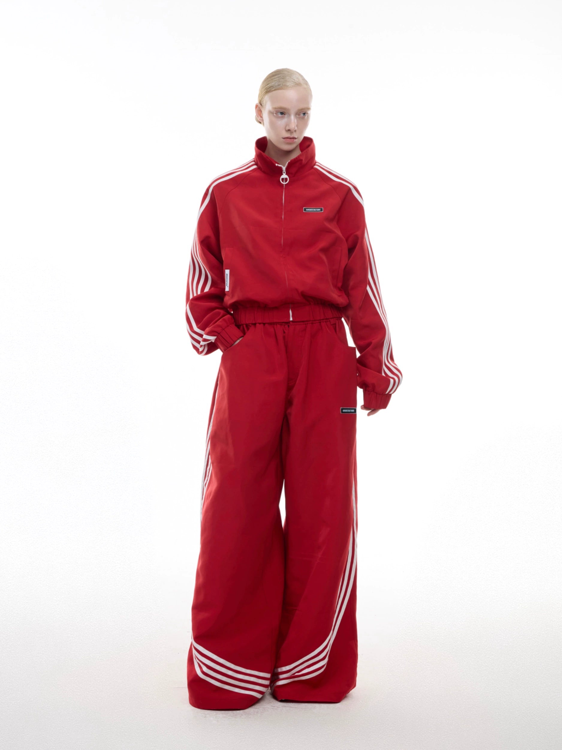 Black Track Jumpsuit with White Stripe Detail