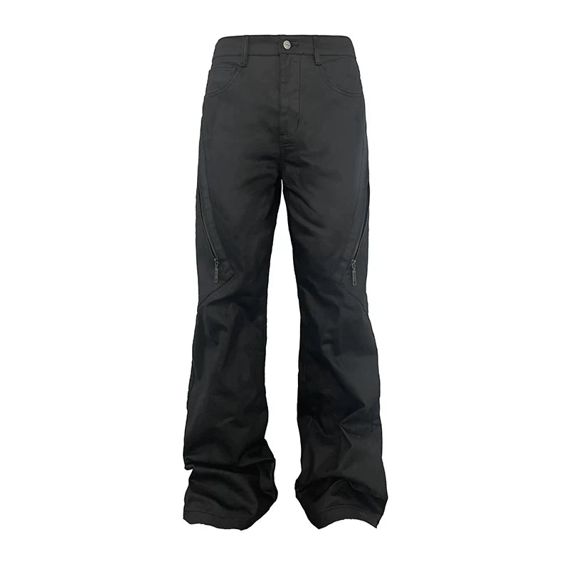 Black Zip-Detail Wide-Leg Utility Pants