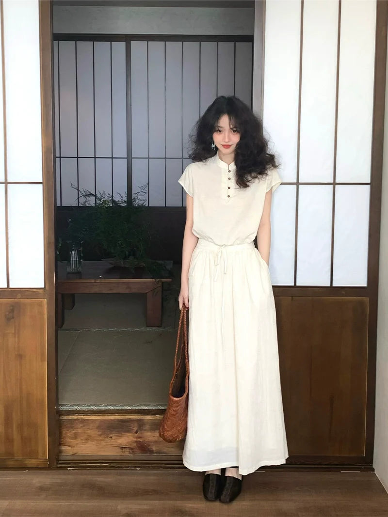 Cream Cap Sleeve Blouse and Maxi Skirt Setup