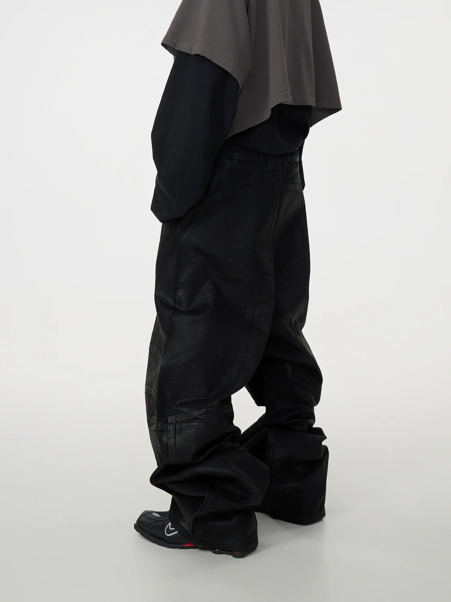 Black Patchwork Baggy Jeans with Buckle Details