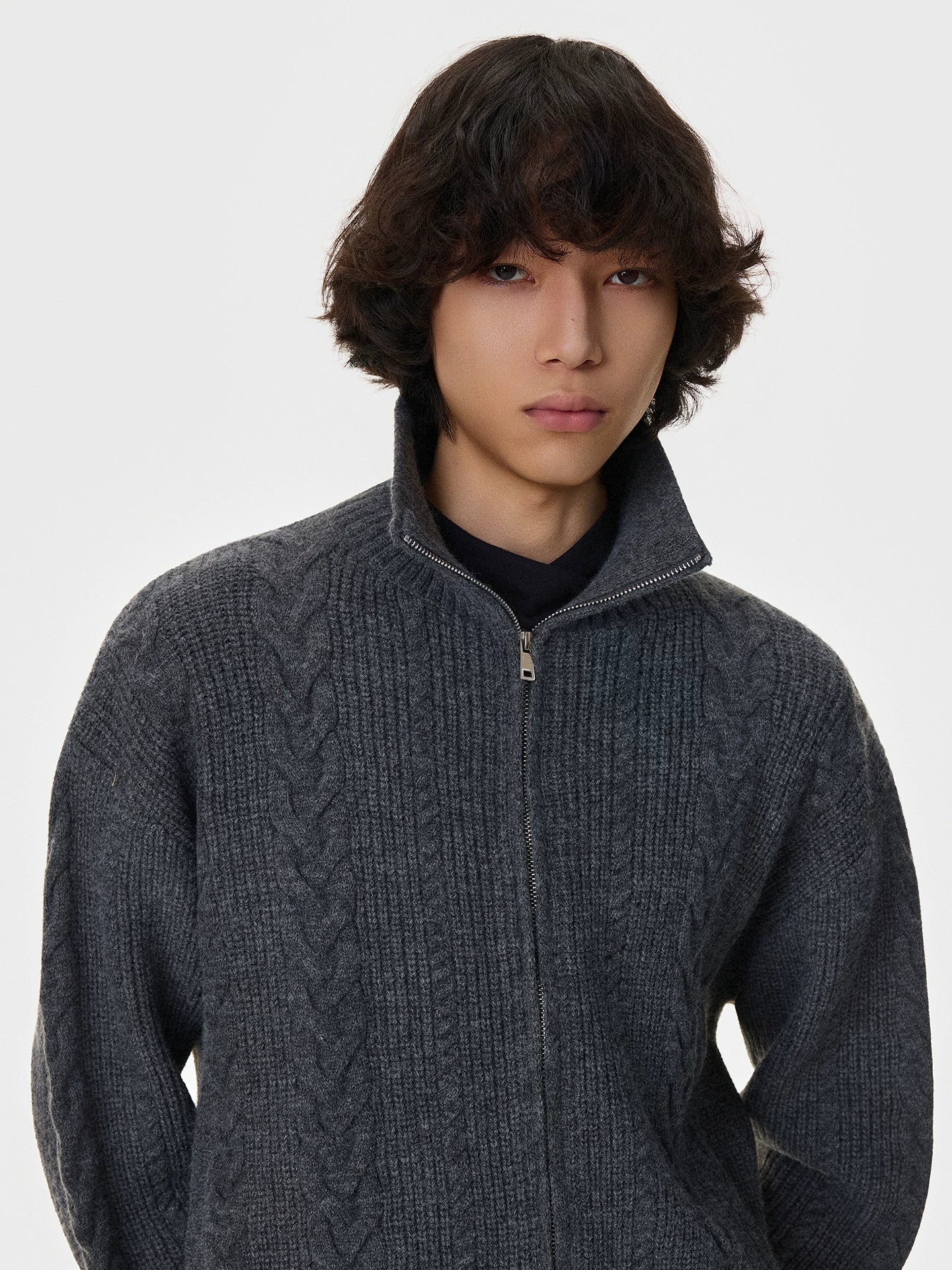 Oatbraid Zip Cable Cardigan