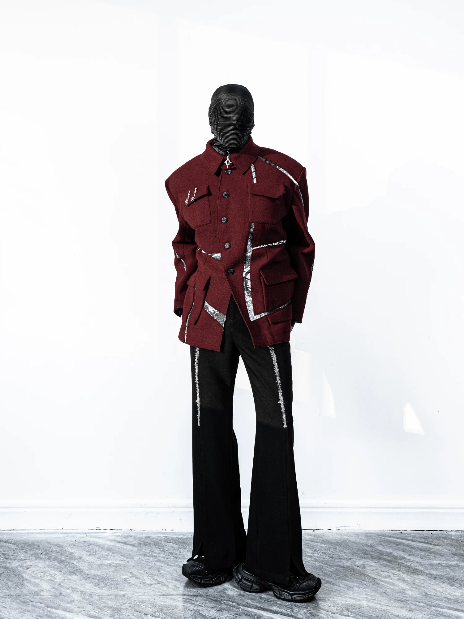 Crimson Voltage Traced Wool Field Jacket
