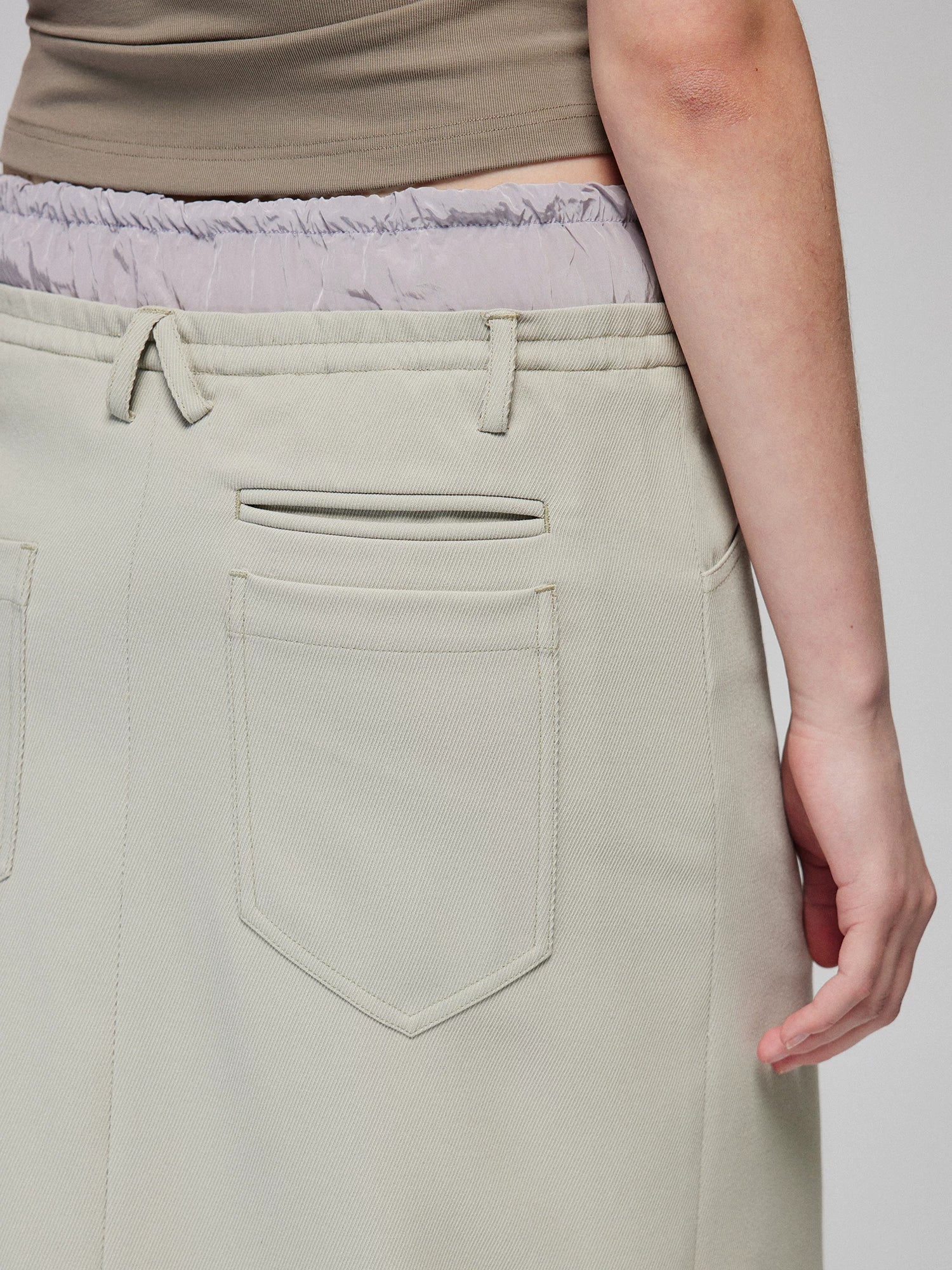 Layered Waist Front-Slit Midi Skirt