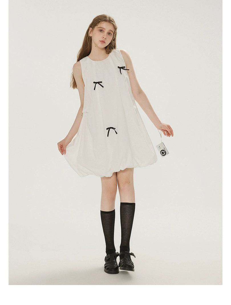 Bow Bubble Sleeveless Summer Dress