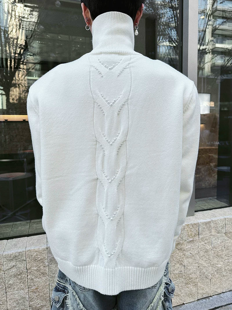 Lattice Snap-Spire Turtleneck Cardigan