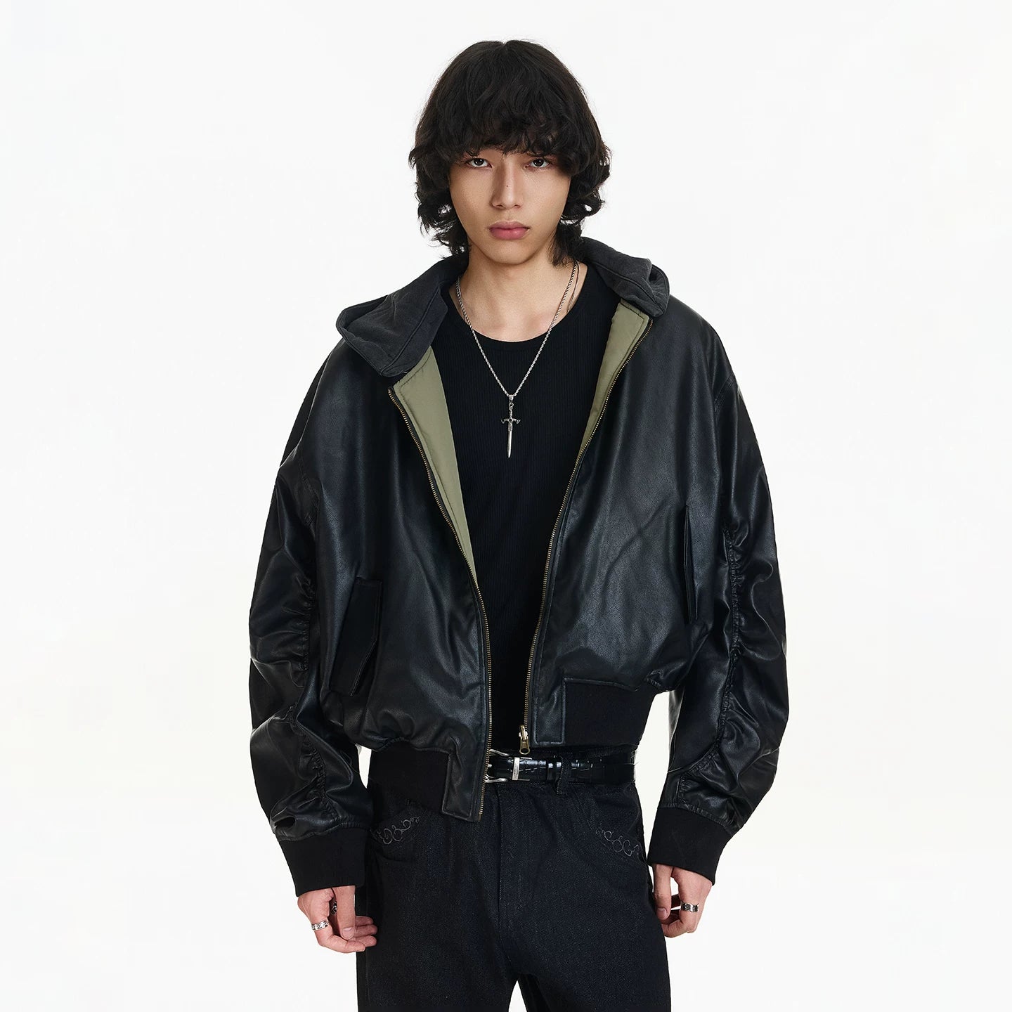 Shadow Hooded Leather Bomber Jacket