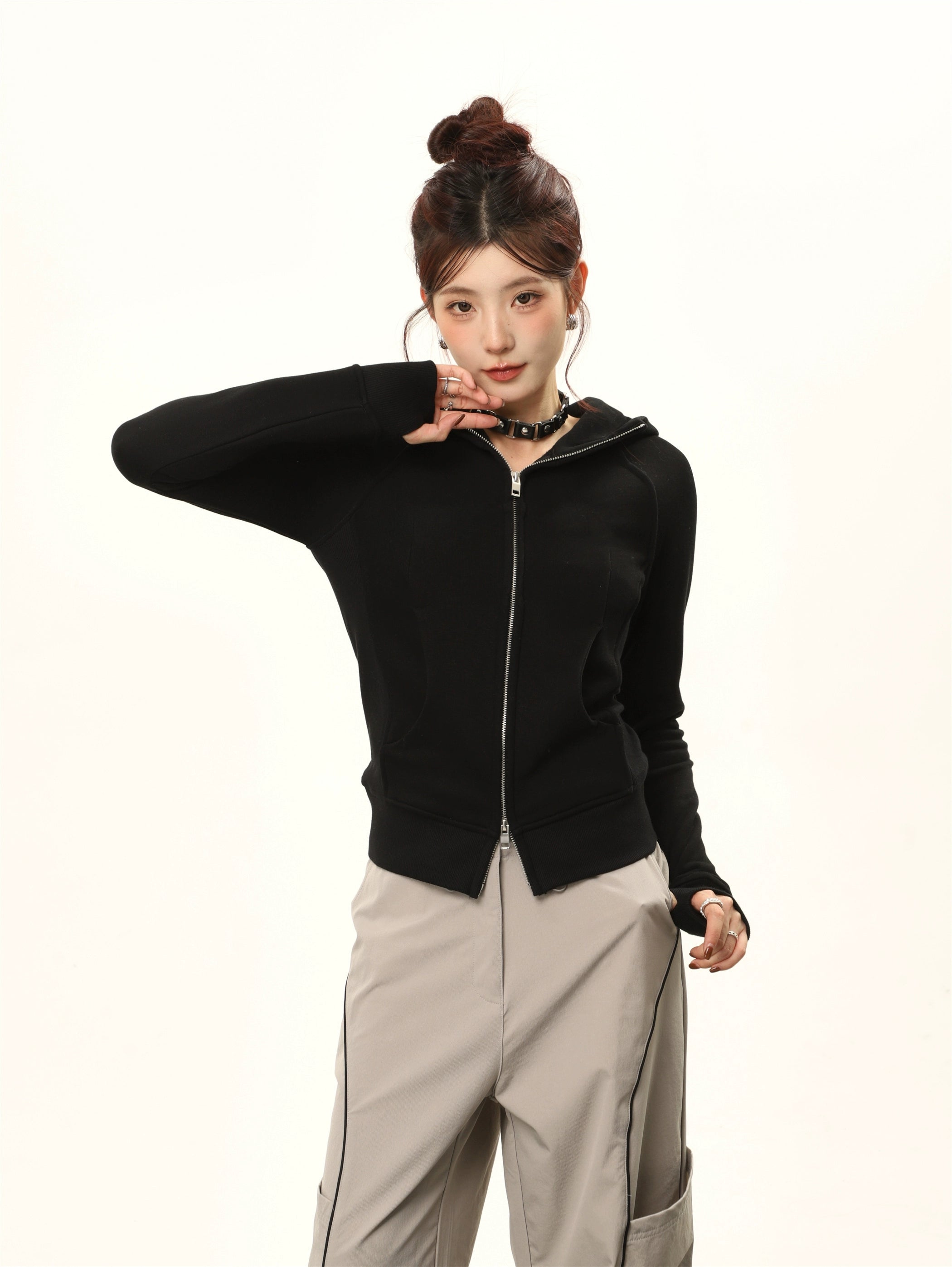 Sudadera de cárdigan de doble zipper con capucha