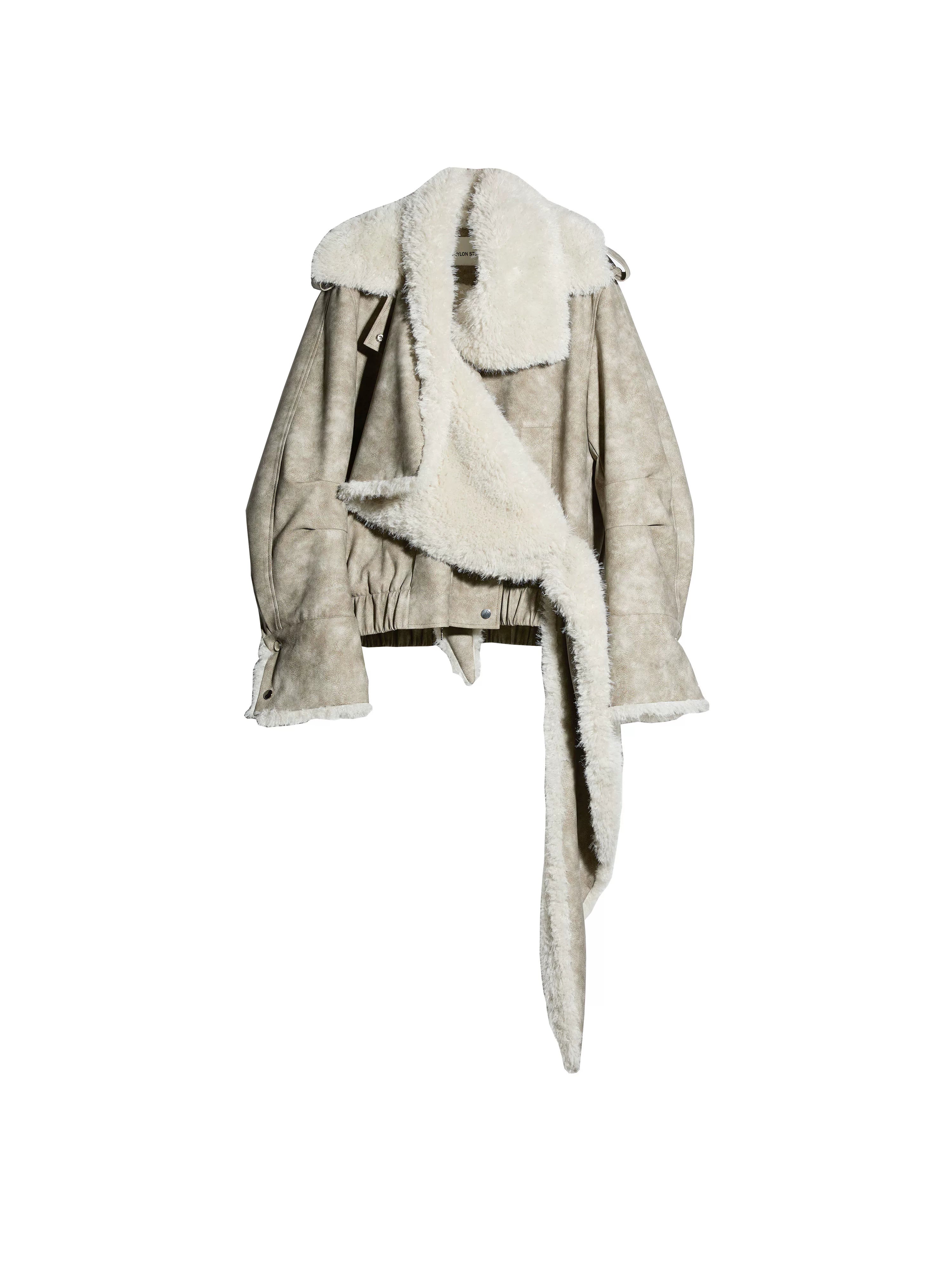 Taupe Shearling Aviator Jacket
