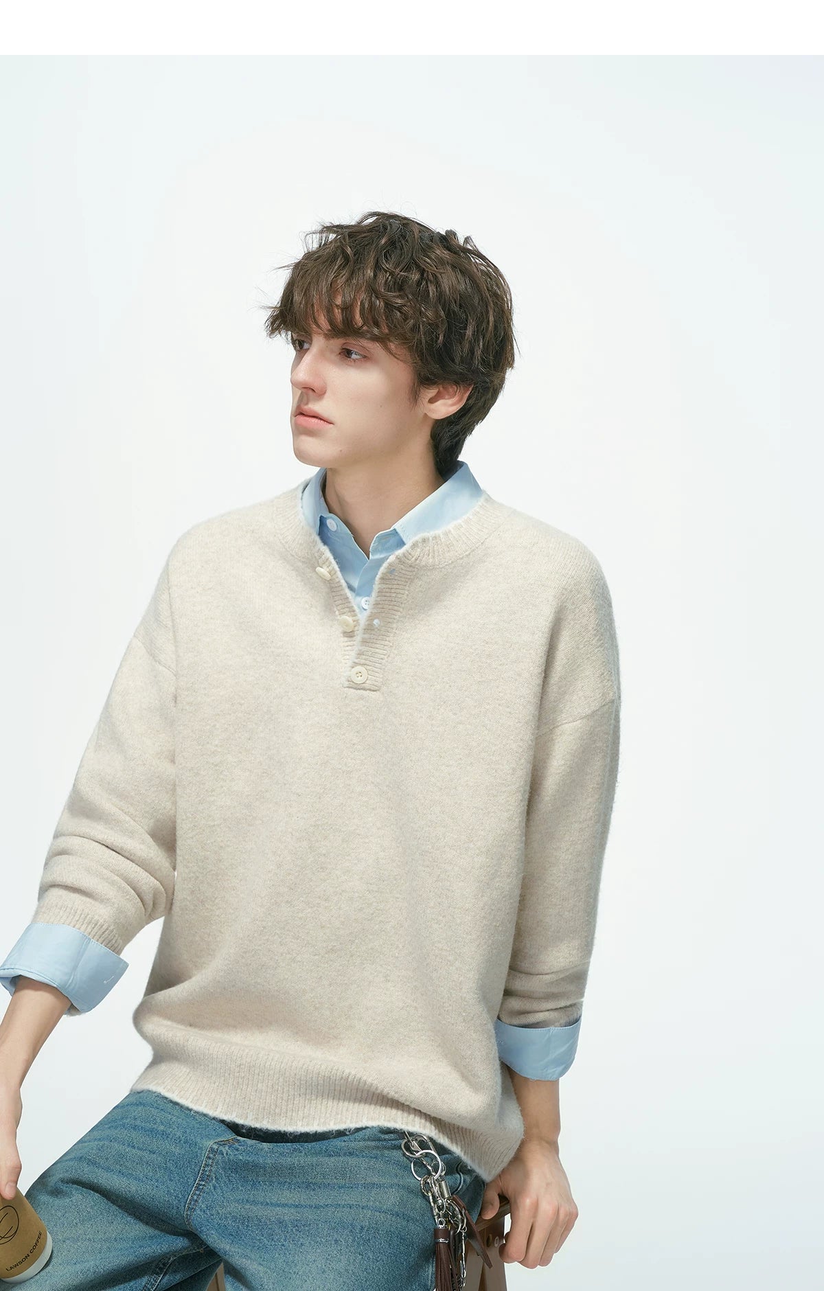 Frayedge Cozy Henley Knit Sweater