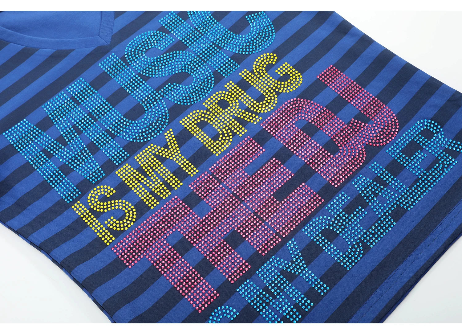 Music Is My Drug Rhinestone Stripe Tee