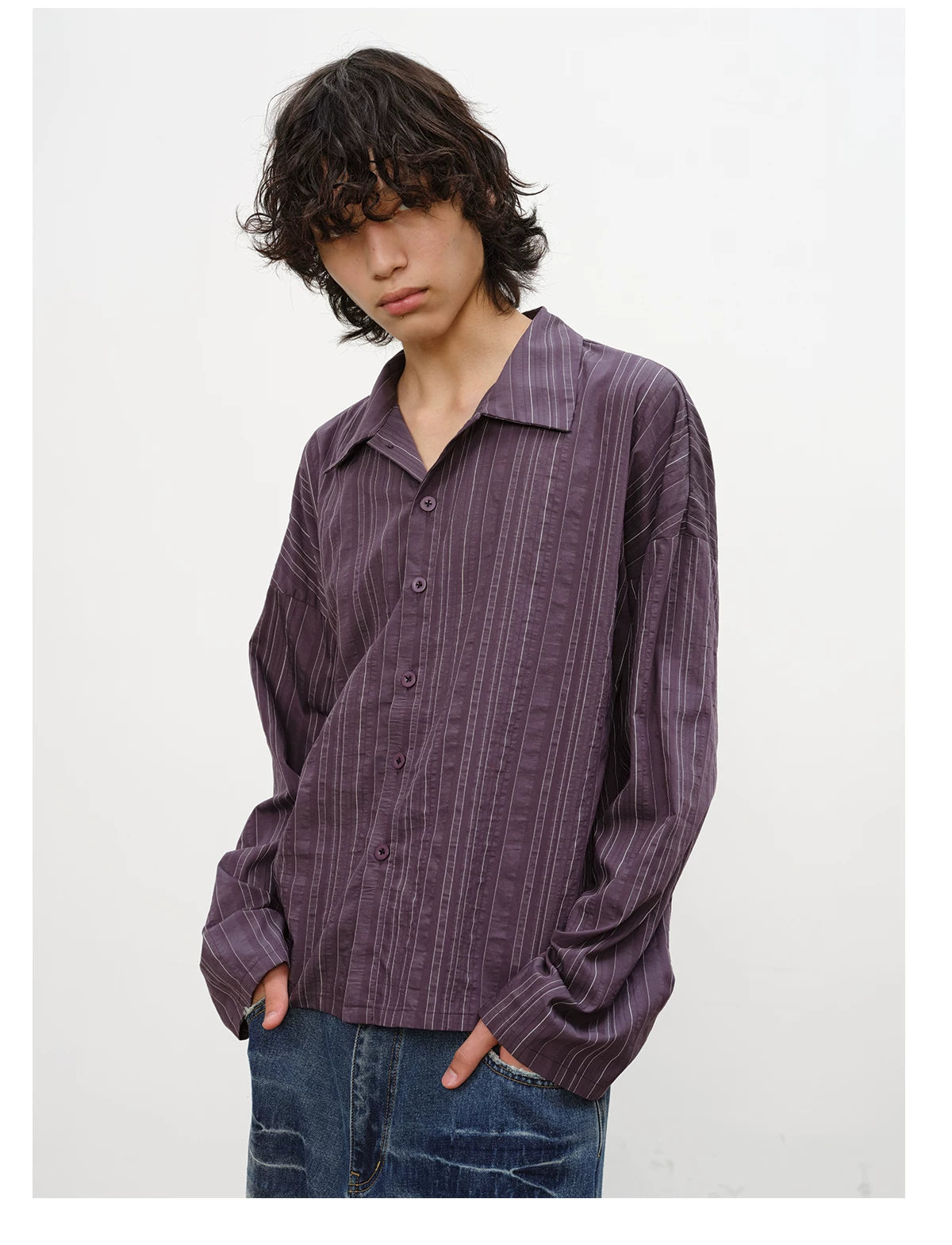 Textured Vertical-Stripe Button Shirt