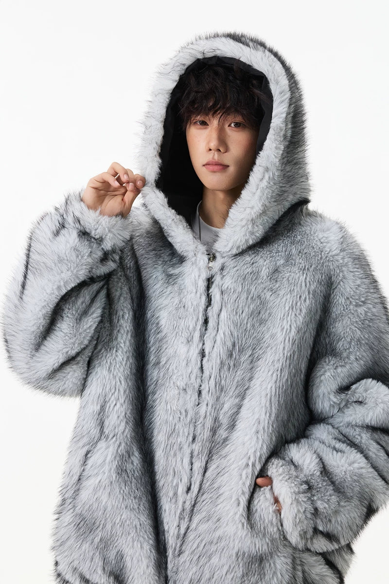 Glacier Haze Faux-Fur Hoodie Coat