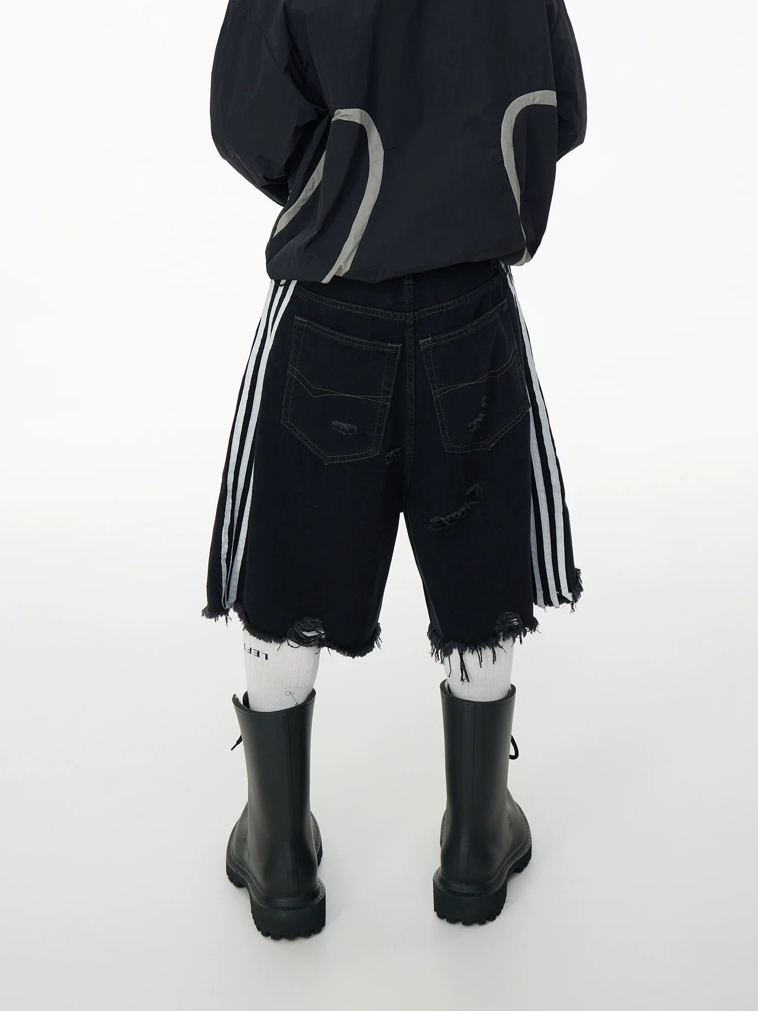 Distressed Black Denim Jorts