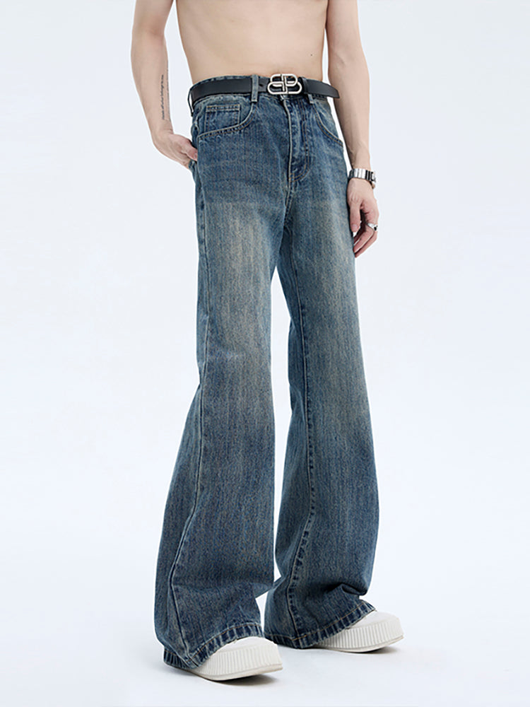 Washed Wide-Leg Flared Denim Jeans