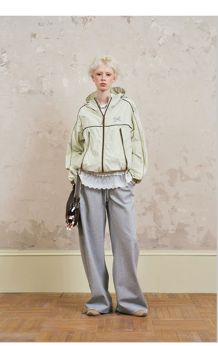 Sporty Hooded Jacket & Tiered Lace Midi Skirt Set