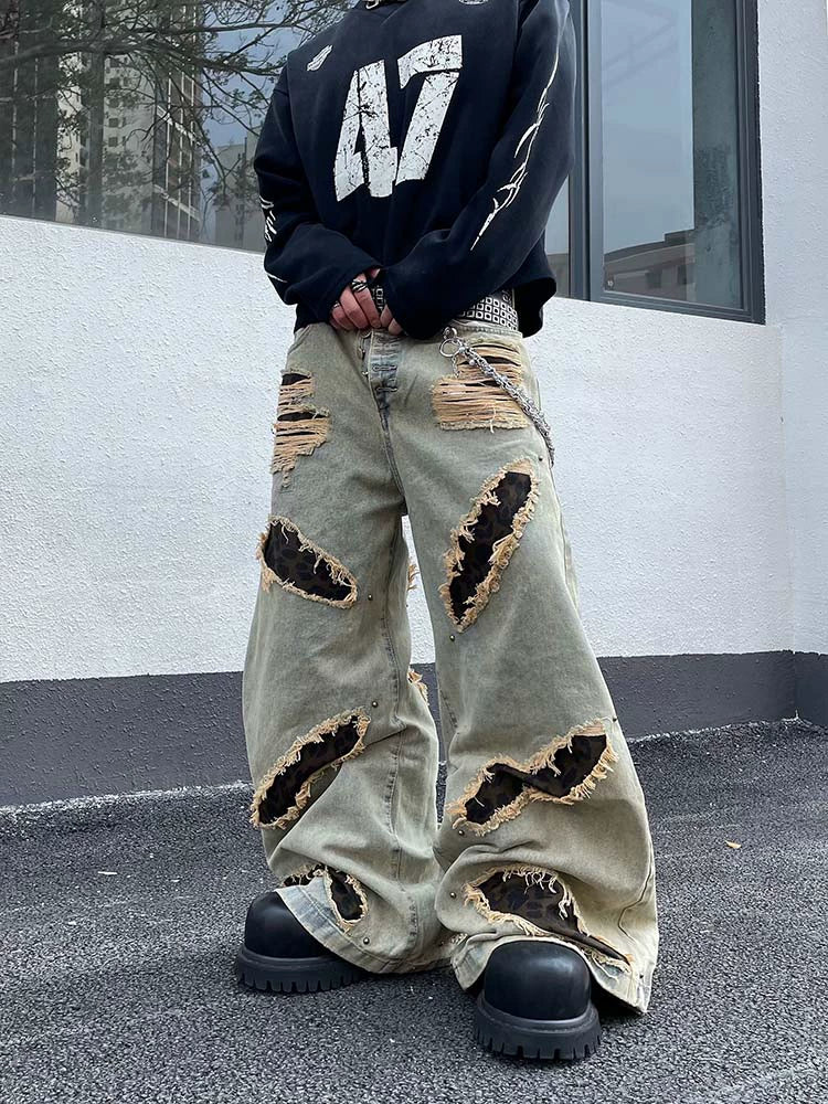 Leopard Mix Patch Destroyed Jeans