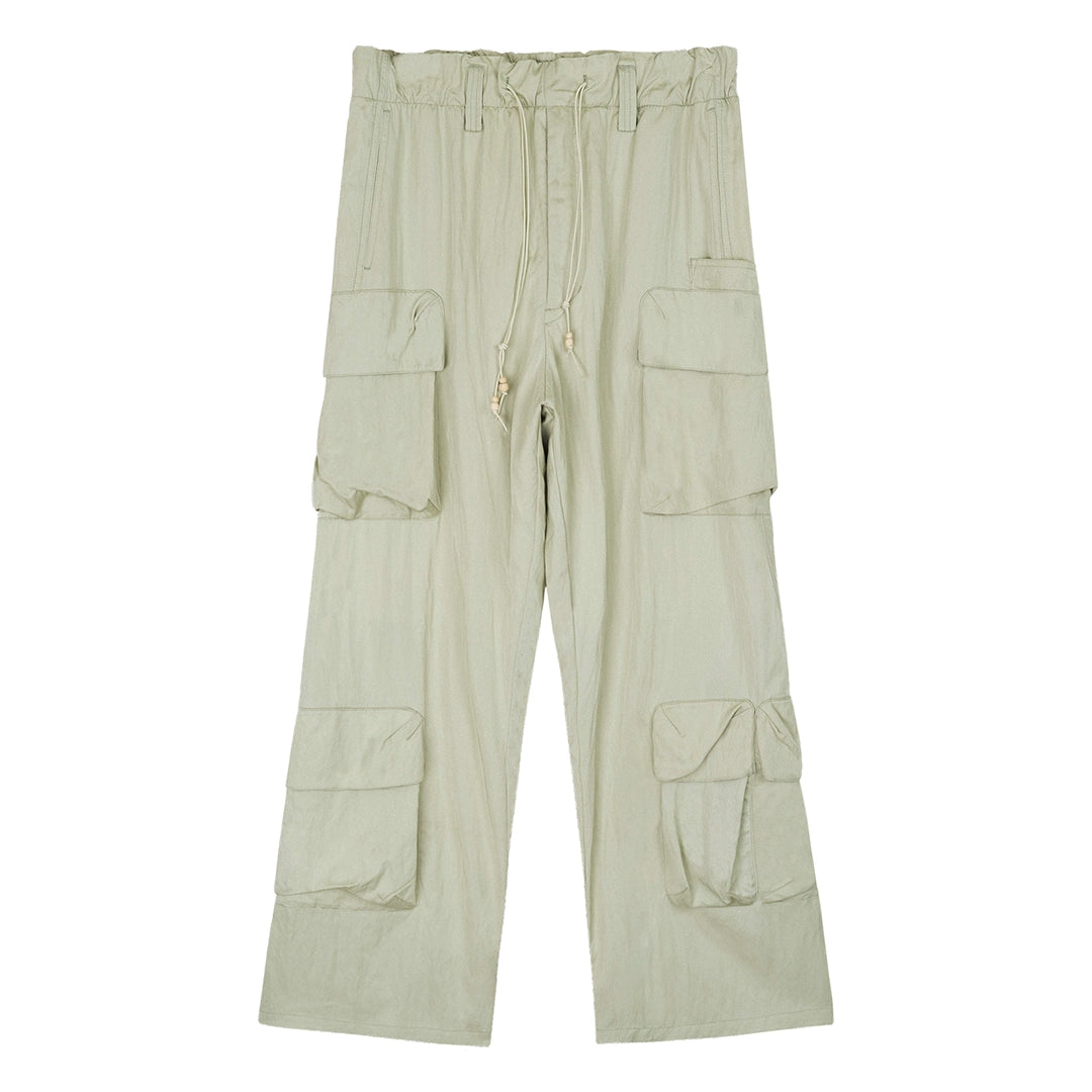 Wide-Leg Cargo Pants with Wood Bead Detail