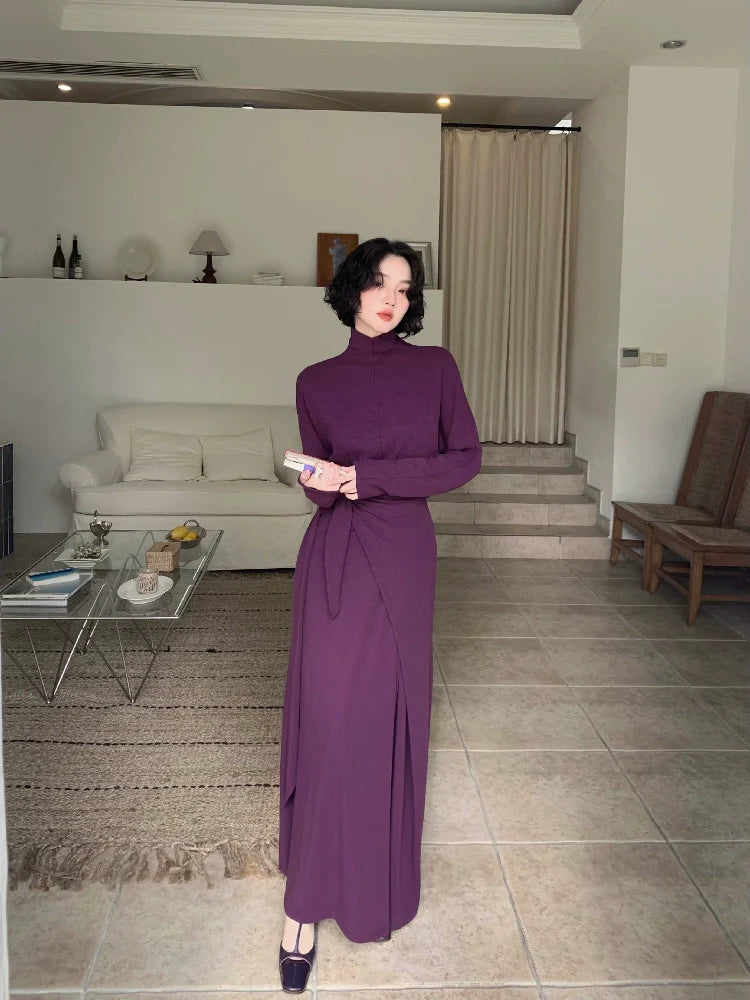 Turtleneck Belted Maxi Dress