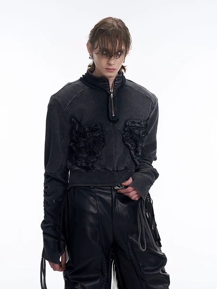 Distressed Raven Half-Zip Jacket