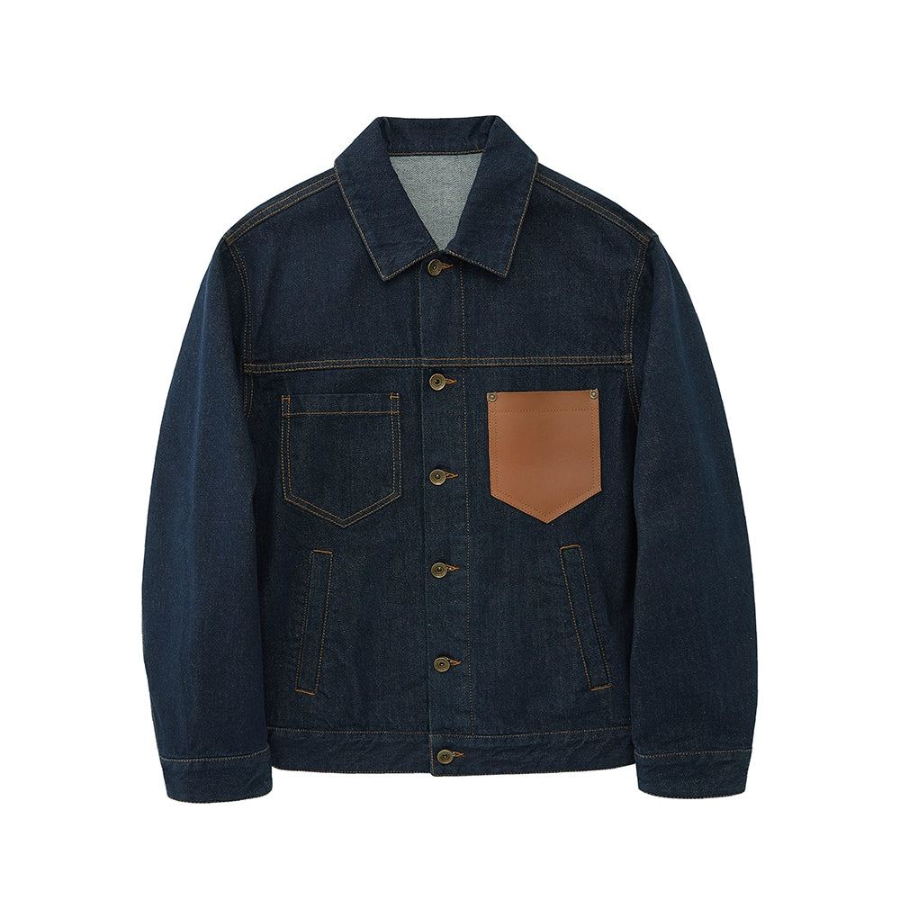 Color-Block Natural Denim Contrast Jacket