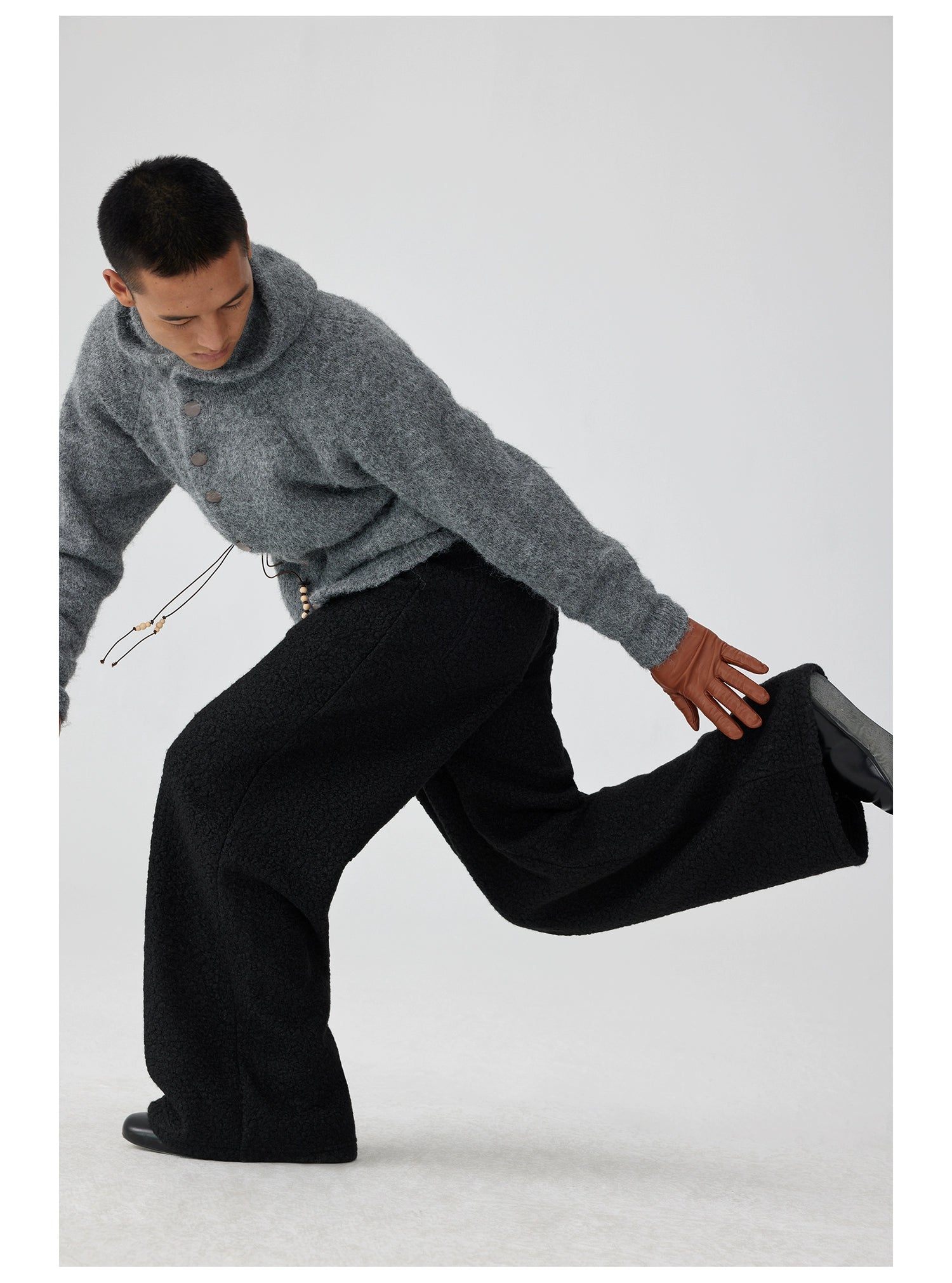 Textured Wide-Leg Fleece Pants