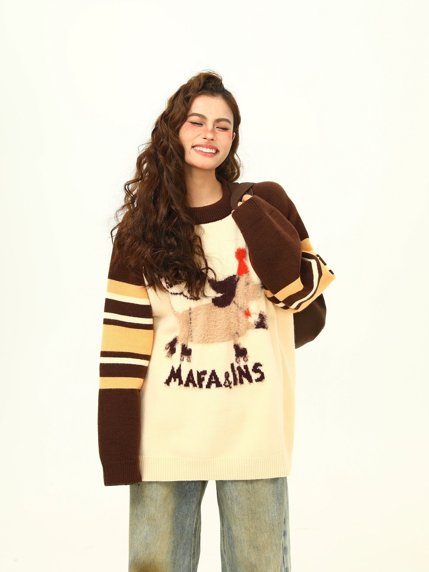 Whimsical Animal Graphic Knit Sweater