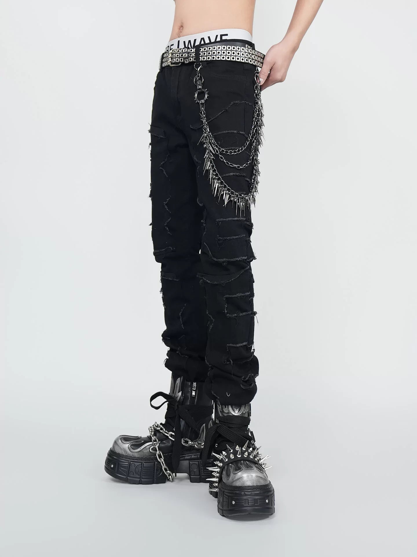 Obsidian Ruin Spike-Chain Shred Jeans