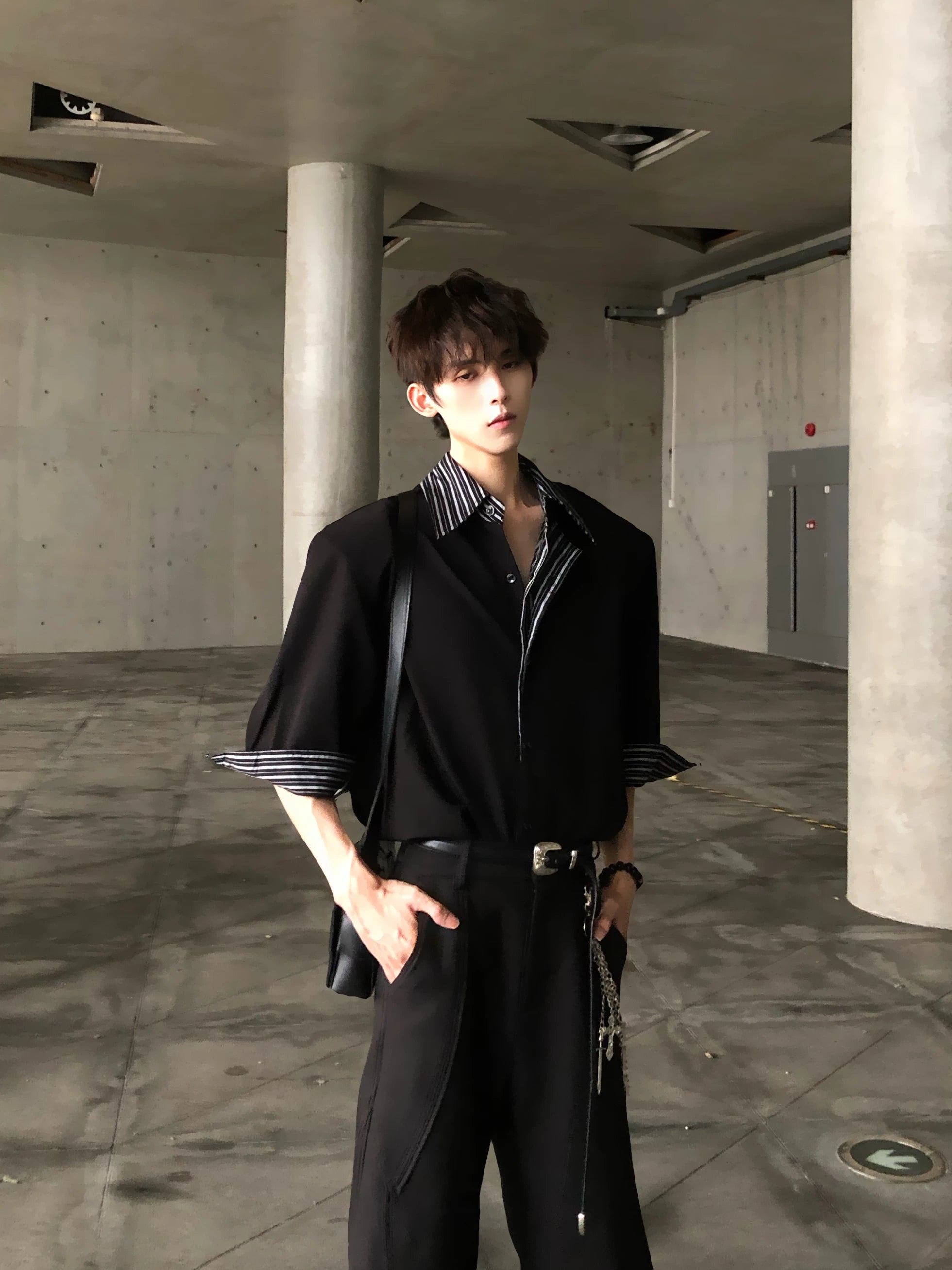 Midnight Stride Stripe-Collar Shirt