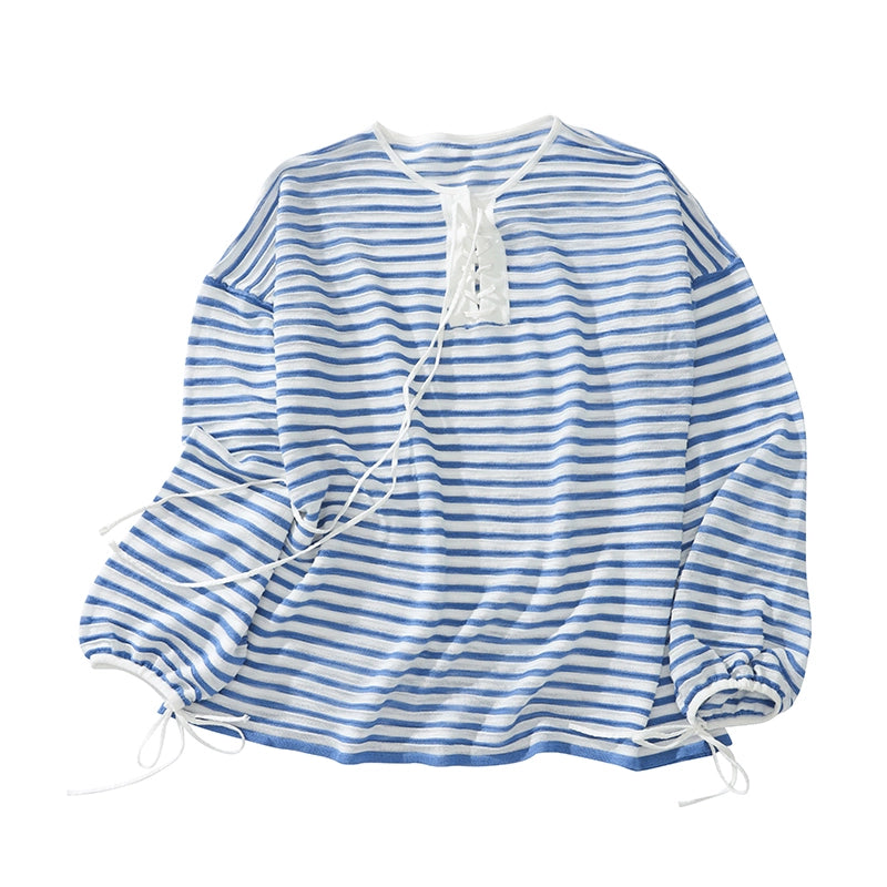 Nautical Lace-Up Striped Top