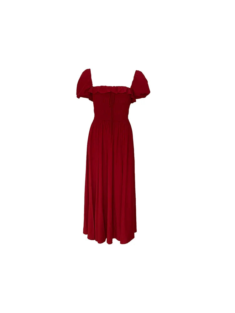 Puff Sleeve Maxi Dress with Ruffle Detail