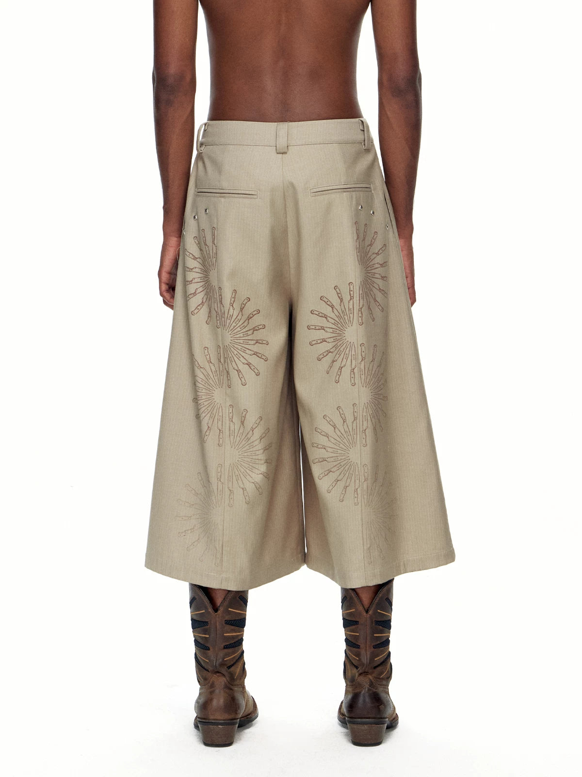 Language Blade Pleated Cropped Trousers - khaki back view