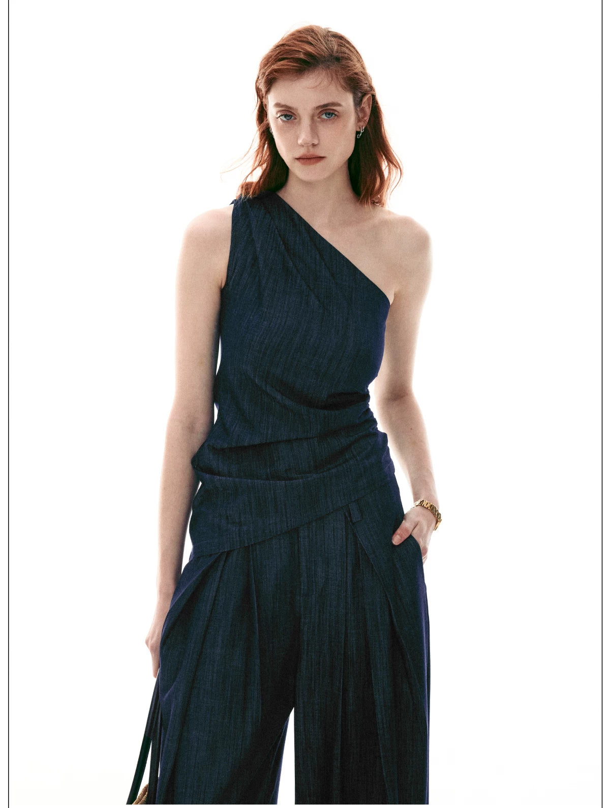 Midnight Meridian One-Shoulder Draped Top