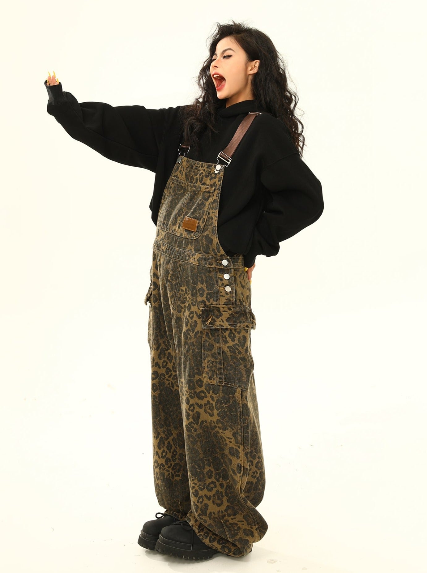 Leopard Print Denim Overalls