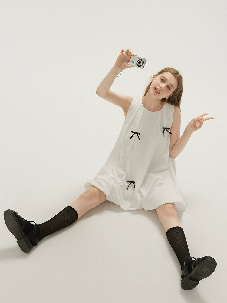 Bow Bubble Sleeveless Summer Dress