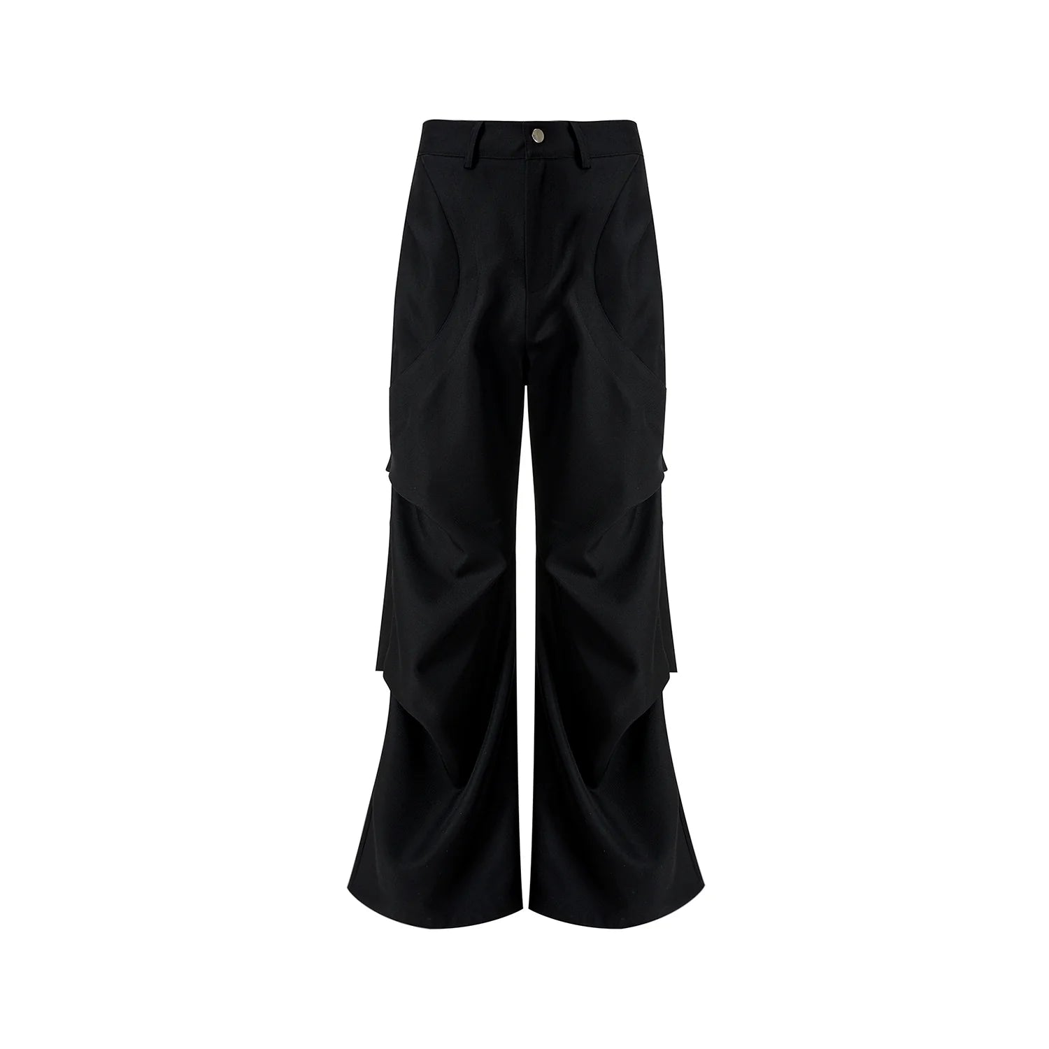 Patchwork Wide-Leg Black Pants with Layered Design