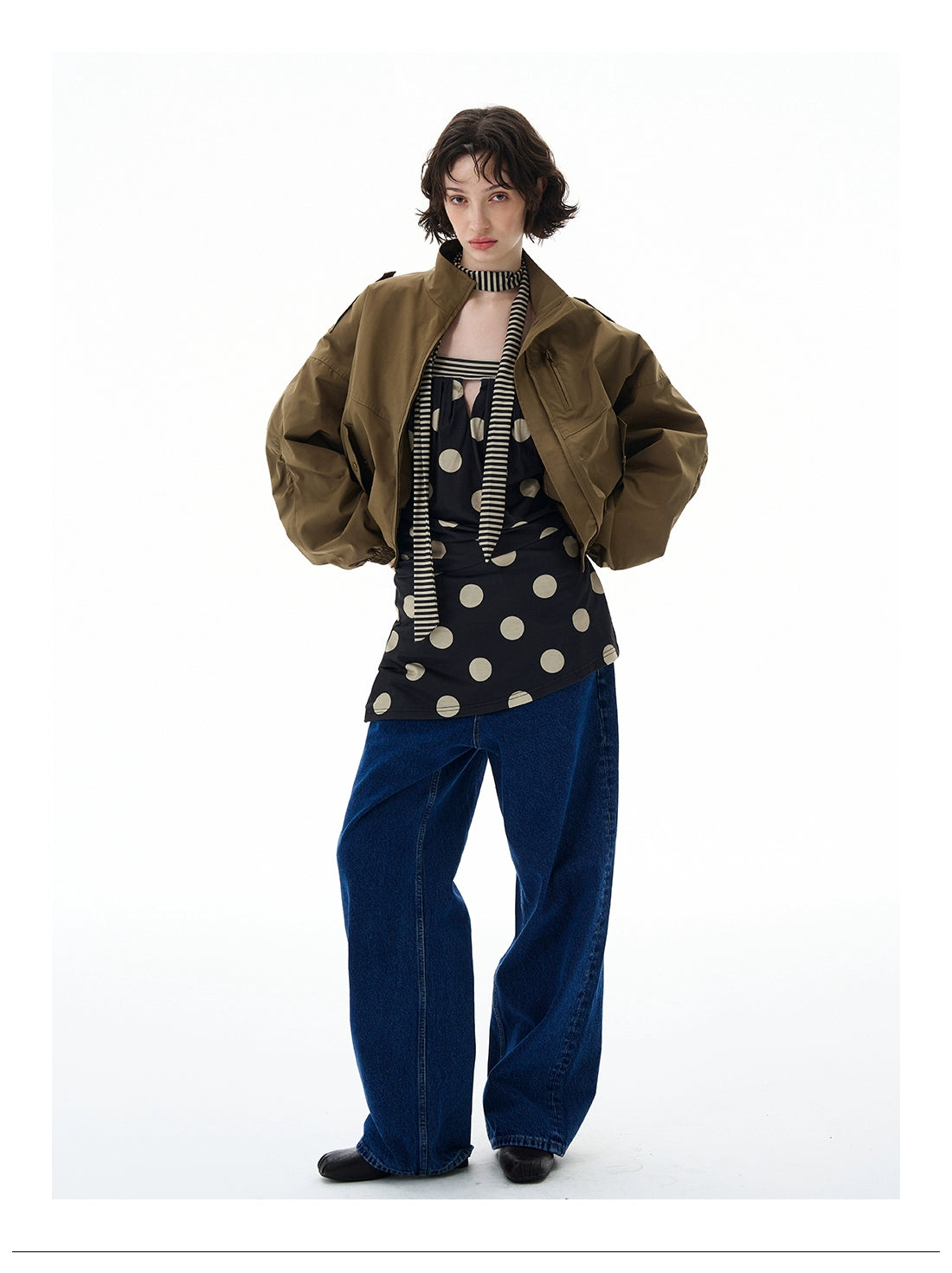 Cropped Utility High Collar Bomber Jacket