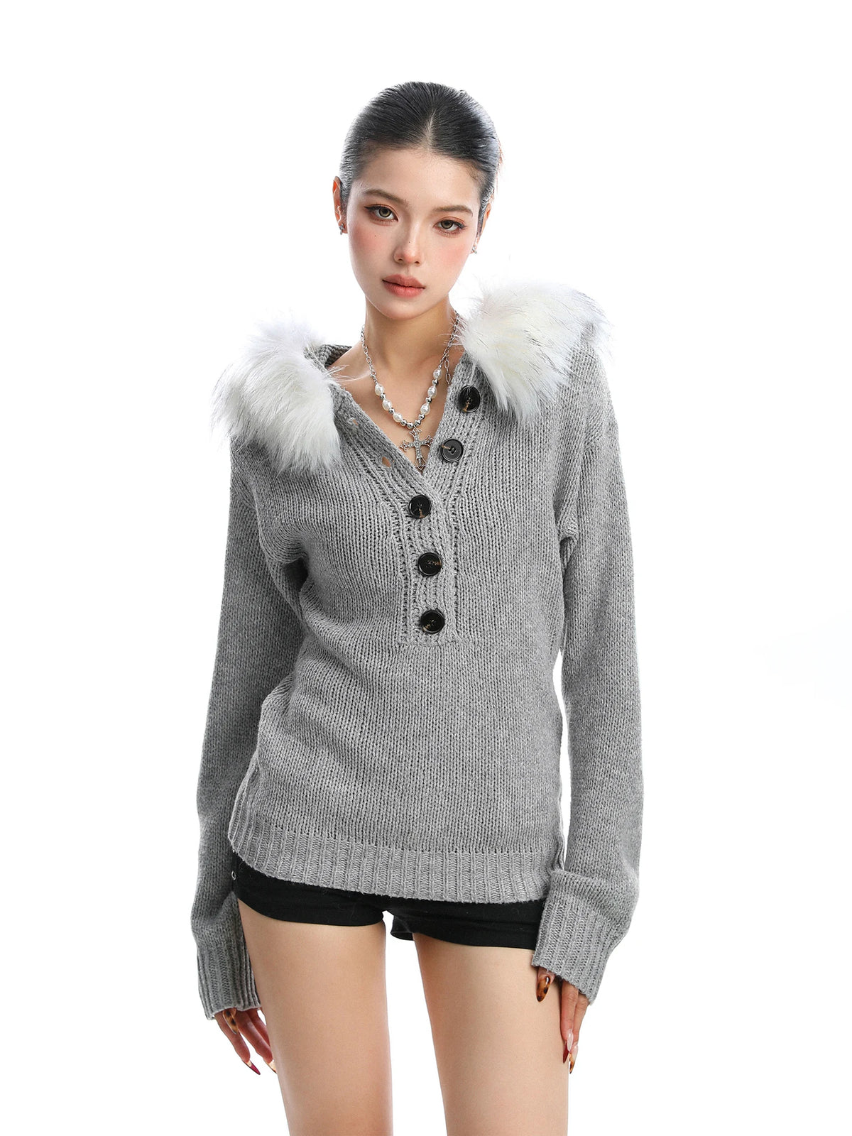 Frost Muse Faux Fur Collar Knit Sweater
