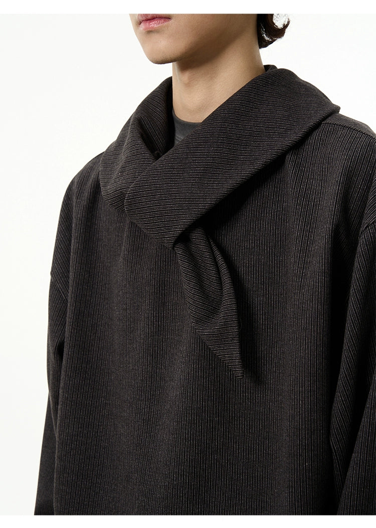 Dark Knit Scarf Collar Sweater