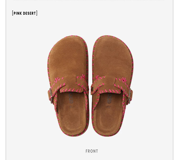 Whipstitch Buckle Suede Mule Clogs