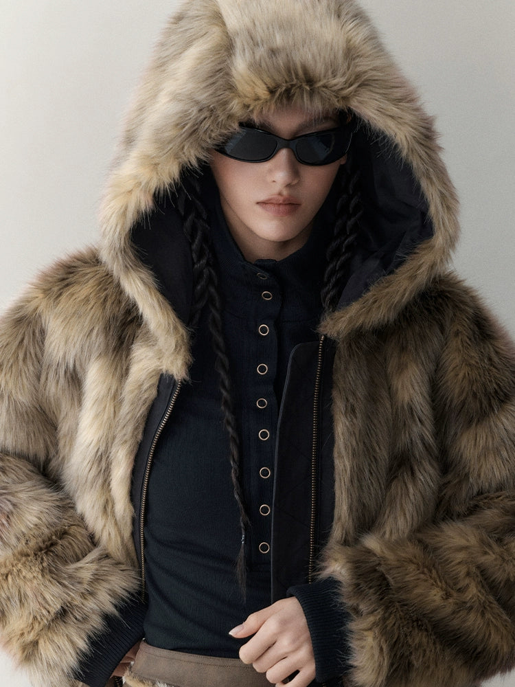 Reversible Hooded Faux Fur Winter Jacket