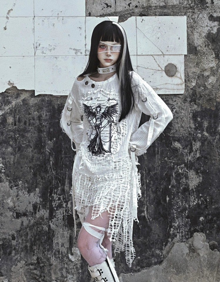 Gothic Angel Distressed Lace Sweater