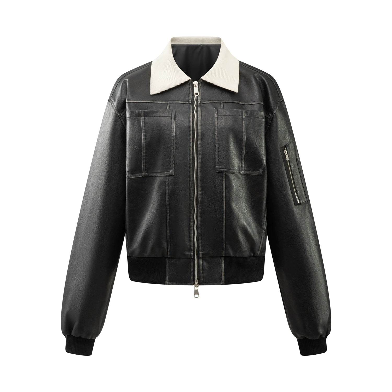 Veste en cuir PU avec col en laine d'agneau