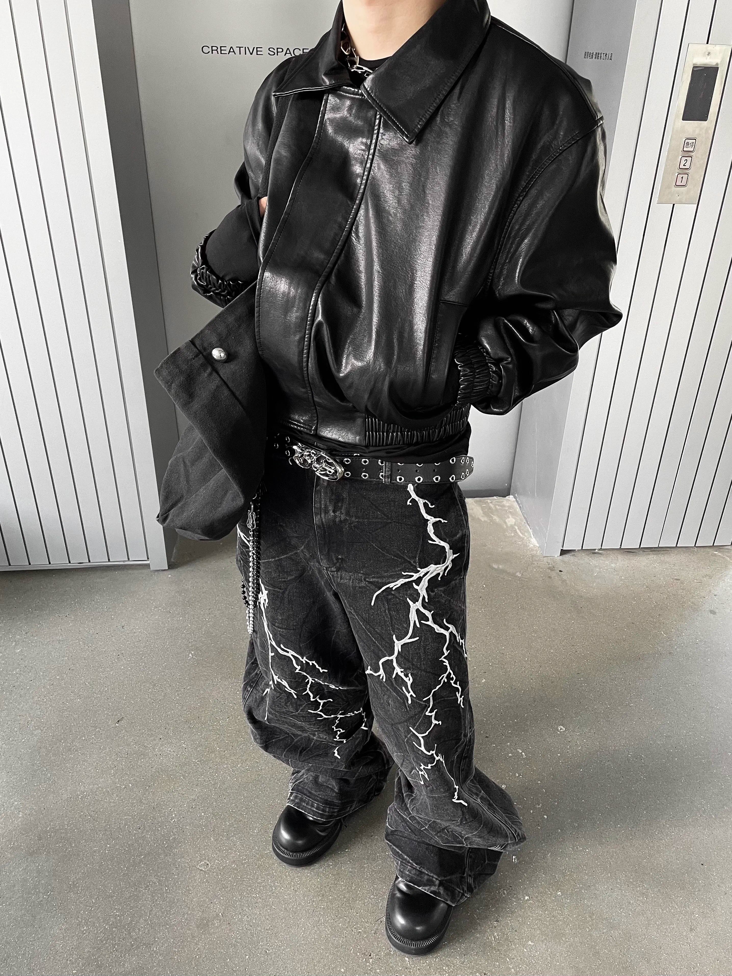 Black Faux PU Leather Bomber Jacket