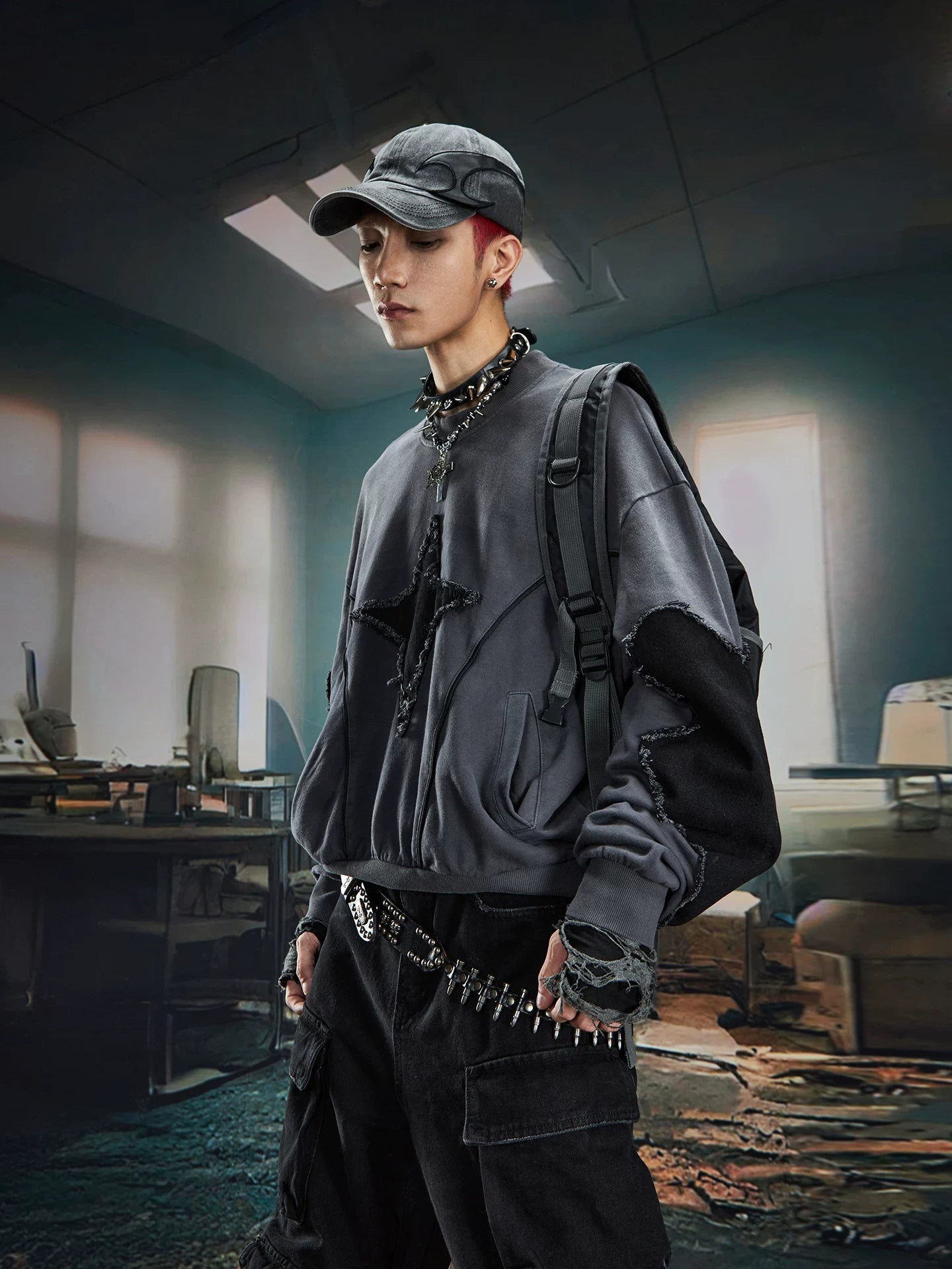 Riftstar Shredded Oversize Crewneck Sweater